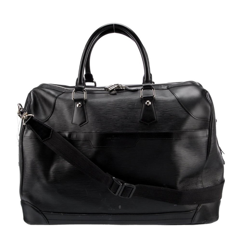 Louis Vuitton Black Epi Bourget Travel Duffel Bag Luggage Weekender Carry-On